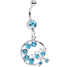 Load image into Gallery viewer, Aqua Gem Wreath and Butterfly Dangle Belly Ring
