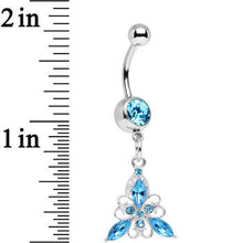 Load image into Gallery viewer, Aqua Gem Thrilling Trillium Flower Dangle Belly Ring
