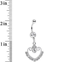 Load image into Gallery viewer, Clear Gem Ornate Hollow Heart Dangle Belly Ring
