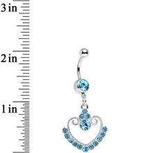 Load image into Gallery viewer, Aqua Gem Ornate Hollow Heart Dangle Belly Ring
