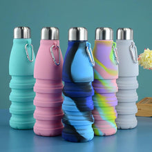 Load image into Gallery viewer, 550ML Portable Silicone Bottle Retractable Folding Water Bottle Outdoor Sports Travel Drinking Cup with Large Capacity Silicone Foldable Sports Bottle Reusable Folding Travel Water Container for Gym Camping Hiking Fishing
