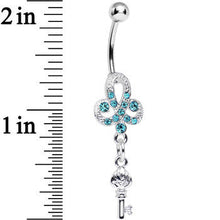 Load image into Gallery viewer, Aqua Gem Sparkling Clover Glamour Key Dangle Belly Ring
