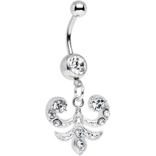 Load image into Gallery viewer, Clear Gem Elaborate French Swirls Dangle Belly Ring
