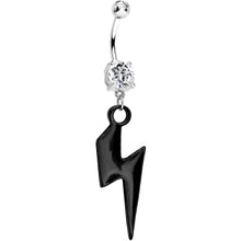 Load image into Gallery viewer, Clear Gem Dynamite Black Lightning Bolt Dangle Belly Ring
