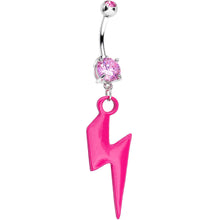 Load image into Gallery viewer, Pink Gem Dynamite Pink Lightning Bolt Dangle Belly Ring
