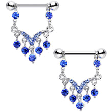 Load image into Gallery viewer, Blue Aqua Gem Victorian Vision Dangle Nipple Ring Set
