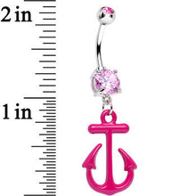 Load image into Gallery viewer, Pink Gem Nautical Pink Anchor Dangle Belly Ring
