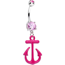 Load image into Gallery viewer, Pink Gem Nautical Pink Anchor Dangle Belly Ring
