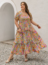 Load image into Gallery viewer, Plus Size Printed V-Neck Short Sleeve Maxi Dress Elegant &amp; Flowy Summer Dress For Girls
