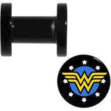 Load image into Gallery viewer, 4G Black Acrylic Licensed Wonder Woman Logo Screw Fit Plug Set
