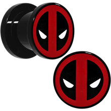 Load image into Gallery viewer, 00G Black Acrylic Licensed Deadpool Logo Screw Fit Plug Set
