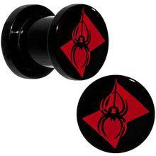 Load image into Gallery viewer, 0G Black Acrylic Licensed Black Widow Logo Screw Fit Plug Set
