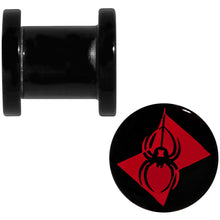 Load image into Gallery viewer, 0G Black Acrylic Licensed Black Widow Logo Screw Fit Plug Set
