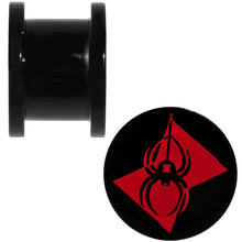 Load image into Gallery viewer, 1/2 Black Acrylic Licensed Black Widow Logo Screw Fit Plug Set
