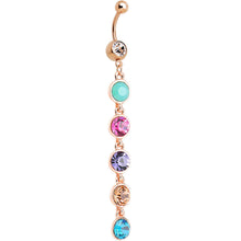 Load image into Gallery viewer, Multi Gem Rose Gold Plated Skinny Line Drop Dangle Belly Ring

