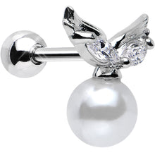 Load image into Gallery viewer, Clear CZ Imitation White Pearl Angel Wings Tragus Cartilage Earring

