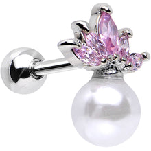 Load image into Gallery viewer, Pink CZ Imitation White Pearl Jeweled Crown Tragus Cartilage Earring
