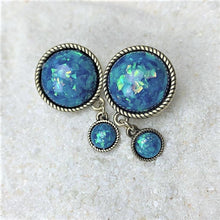 Load image into Gallery viewer, Double Aqua Imitation Opal Dangle Plug Sizes 5mm to 1 Inch
