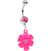 Load image into Gallery viewer, Pink Gem Fresh from the Garden Pink Flower Dangle Belly Ring
