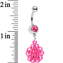 Load image into Gallery viewer, Pink Gem Swirled Pink Flower Dangle Belly Ring
