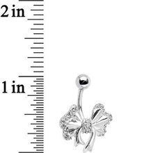 Load image into Gallery viewer, 925 Sterling Silver Clear Gem Adorned Bow Belly Ring
