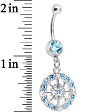 Load image into Gallery viewer, Aqua Gem Brilliant Sunburst Flower Dangle Belly Ring
