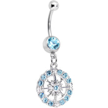 Load image into Gallery viewer, Aqua Gem Brilliant Sunburst Flower Dangle Belly Ring
