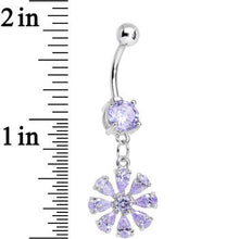 Load image into Gallery viewer, Purple Cubic Zirconia Mandala Flower Dangle Belly Ring
