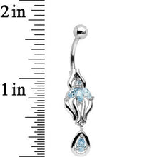 Load image into Gallery viewer, Aqua Cubic Zirconia Ornate Orchid Flower Dangle Belly Ring
