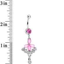 Load image into Gallery viewer, Pink Gem Clear Drops Glittery Flower Dangle Belly Ring

