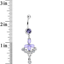 Load image into Gallery viewer, Purple Gem Clear Drops Glittery Flower Dangle Belly Ring
