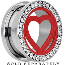 Load image into Gallery viewer, 20mm Stainless Steel Clear Gem Red Heart Tunnel Plug
