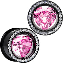 Load image into Gallery viewer, 3/4 Pink Heart Insert Anodized Titanium Internally Threaded Plug Set
