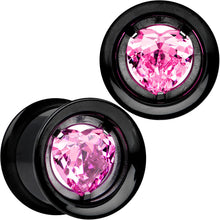 Load image into Gallery viewer, 13mm Pink Heart Black Anodized Titanium Internally Threaded Plug Set
