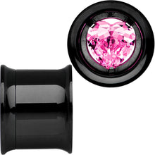 Load image into Gallery viewer, 13mm Pink Heart Black Anodized Titanium Internally Threaded Plug Set
