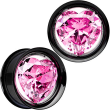 Load image into Gallery viewer, 25mm Pink Heart Black Anodized Titanium Internally Threaded Plug Set
