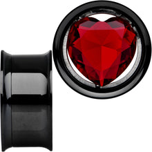 Load image into Gallery viewer, 7/8 Red Heart Black Anodized Titanium Internally Threaded Plug Set
