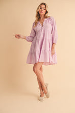 Load image into Gallery viewer, Notched Balloon Sleeve Tiered Mini Dress For Women–Trendy, Chic Style with Modern Balloon Sleeves, Tiered Layers for a Playful &amp; Flirty Look
