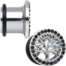 Load image into Gallery viewer, 1/2 Black Gem Stainless Steel Single Flare Tree of Life Plug Set
