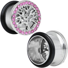 Load image into Gallery viewer, 9/16 Pink Gem Stainless Steel Single Flare Tree of Life Plug Set
