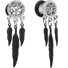Load image into Gallery viewer, 0G Clear Gem Steel Single Flare Tree of Life Dangle Plug Set
