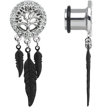 Load image into Gallery viewer, 00G Clear Gem Steel Single Flare Tree of Life Dangle Plug Set

