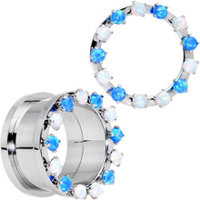 Load image into Gallery viewer, 7/8 Aurora Blue Opal Gem Titanium Tunnels with Removable Dermal Tops

