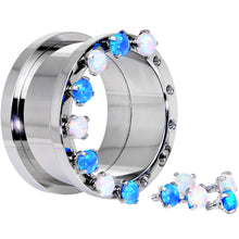Load image into Gallery viewer, 7/8 Aurora Blue Opal Gem Titanium Tunnels with Removable Dermal Tops
