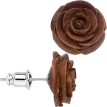 Load image into Gallery viewer, Organic Chocolate Wood Hand Carved Rosebud Stud Earrings
