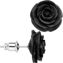Load image into Gallery viewer, Organic Black Wood Hand Carved Rosebud Stud Earrings

