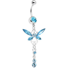 Load image into Gallery viewer, Aqua Gem Butterfly Dangle Belly Ring
