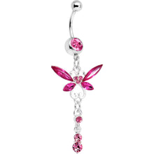 Load image into Gallery viewer, Pink Gem Butterfly Dangle Belly Ring
