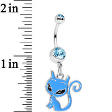 Load image into Gallery viewer, Aqua Gem Kitten Dangle Belly Ring
