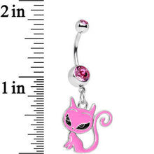 Load image into Gallery viewer, Pink Gem Kitten Dangle Belly Ring
